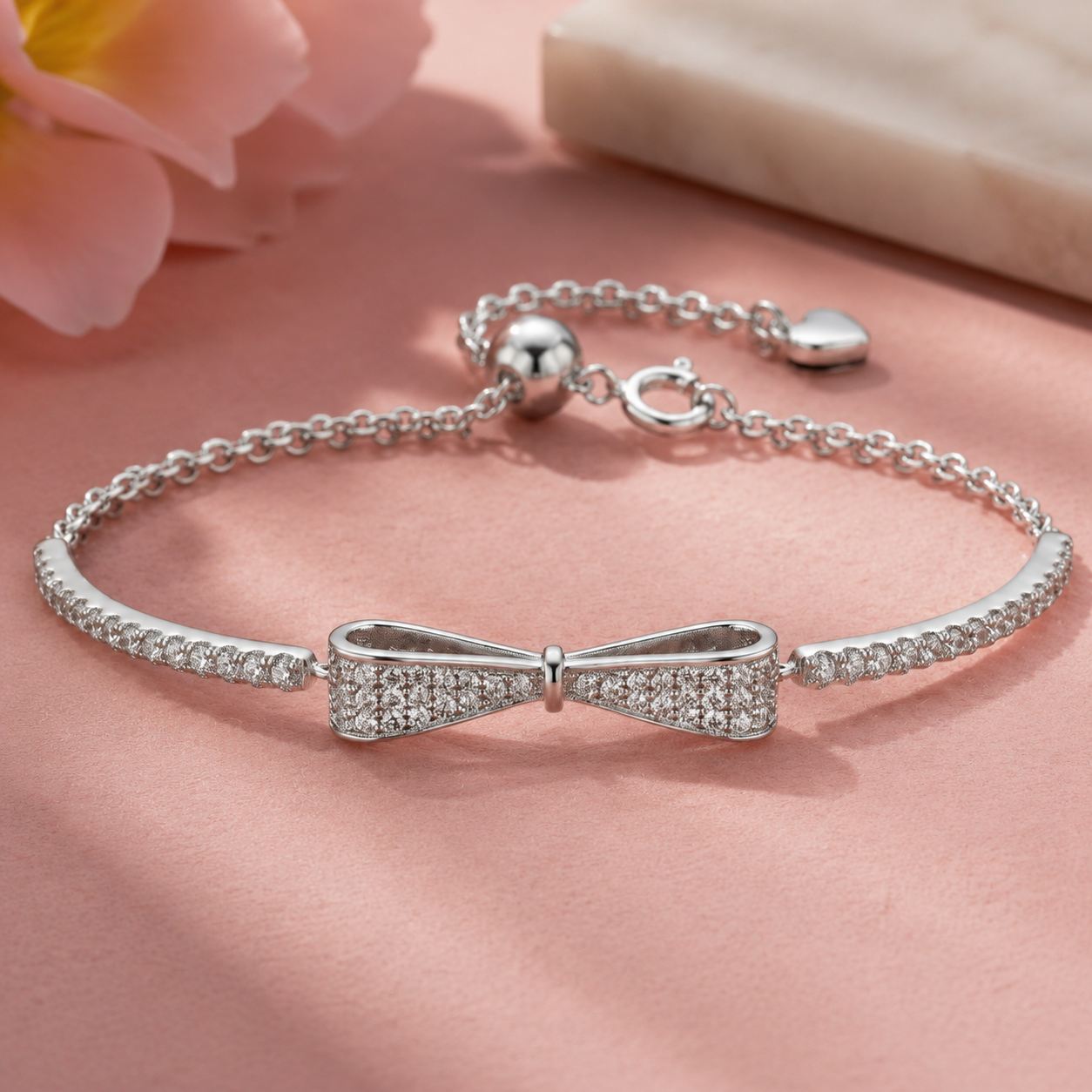 Celeste Bow Adjustable Moissanite Bracelet in Sterling Silver