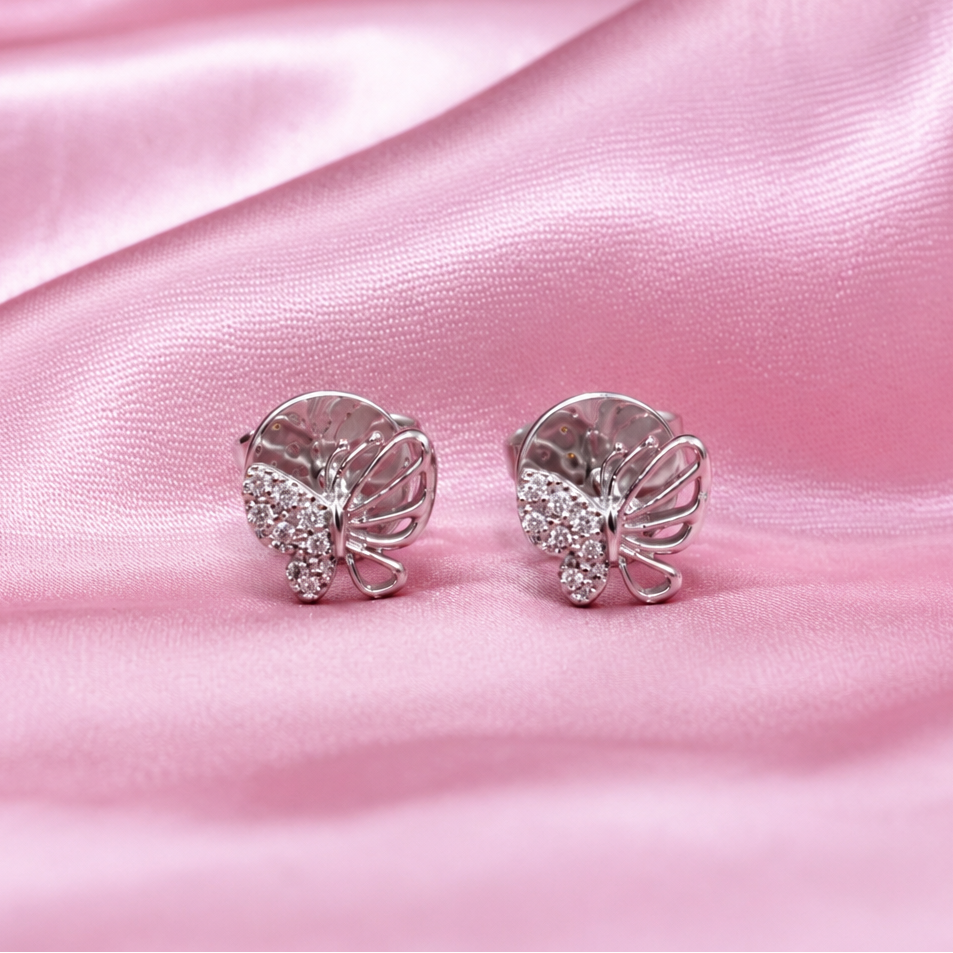 Moissanite Pop Butterfly Studs in 925 Silver for Kids