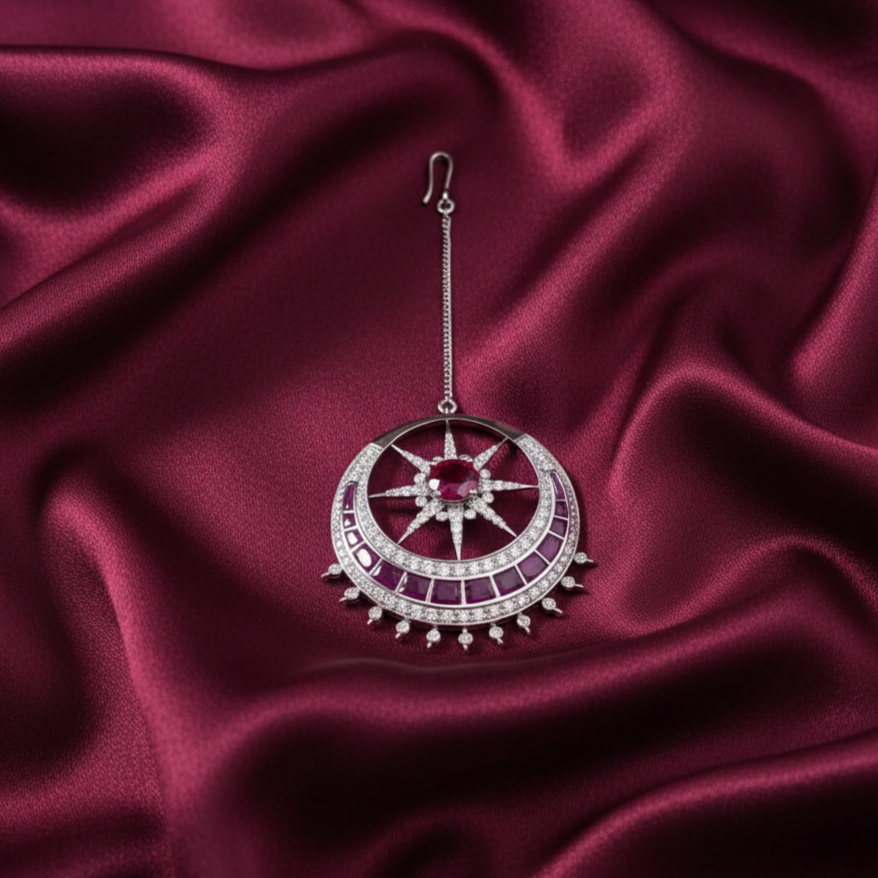 Jaipur Royale Mang Tika in 925 silver with Moissanite