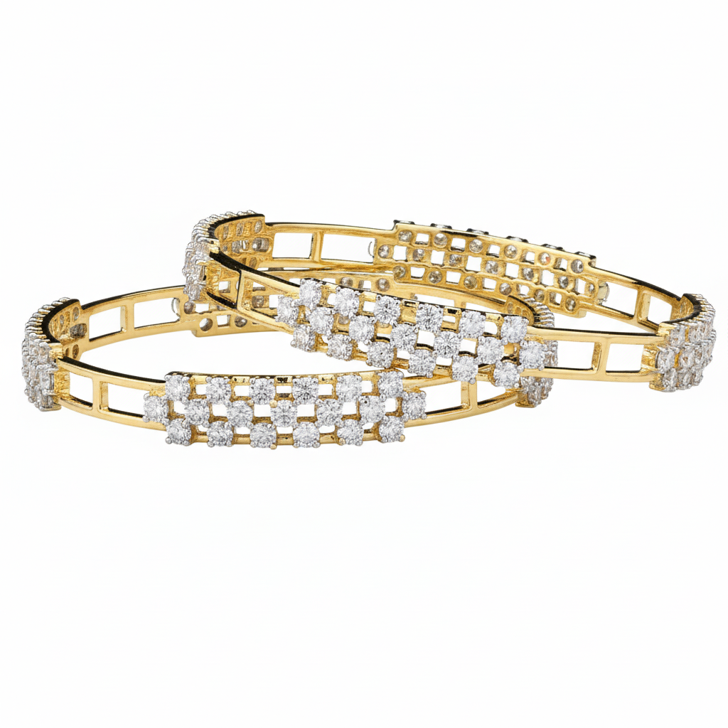 Regal Spark Moissanite Bangles in Sterling Silver in Gold Rhodium