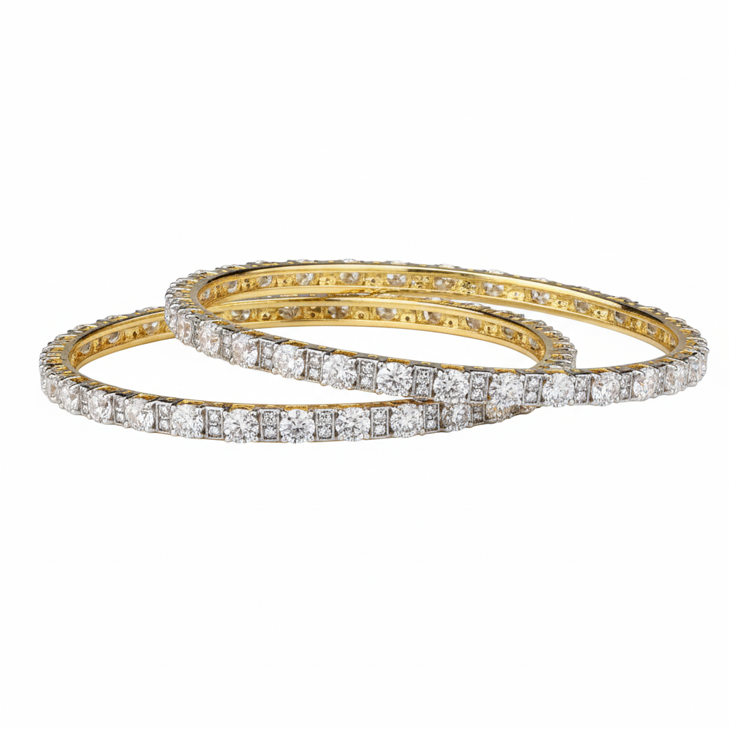 Traditional Gold Rhodium Moissanite Bangles in Sterling Silver