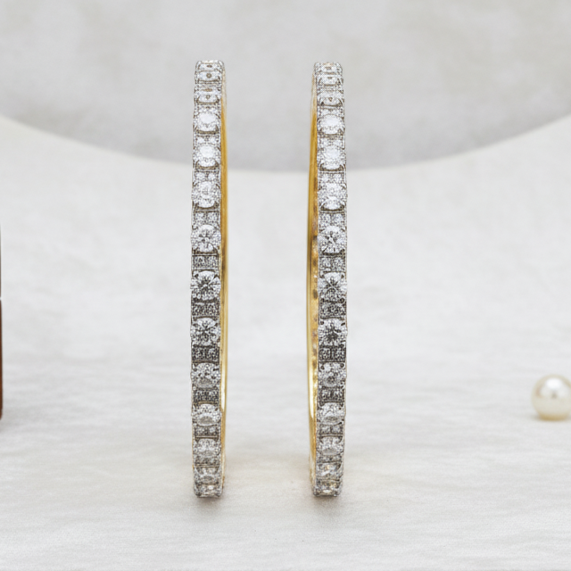 Traditional Gold Rhodium Moissanite Bangles in Sterling Silver