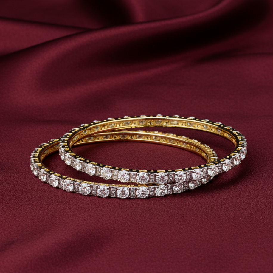 Traditional Gold Rhodium Moissanite Bangles in Sterling Silver