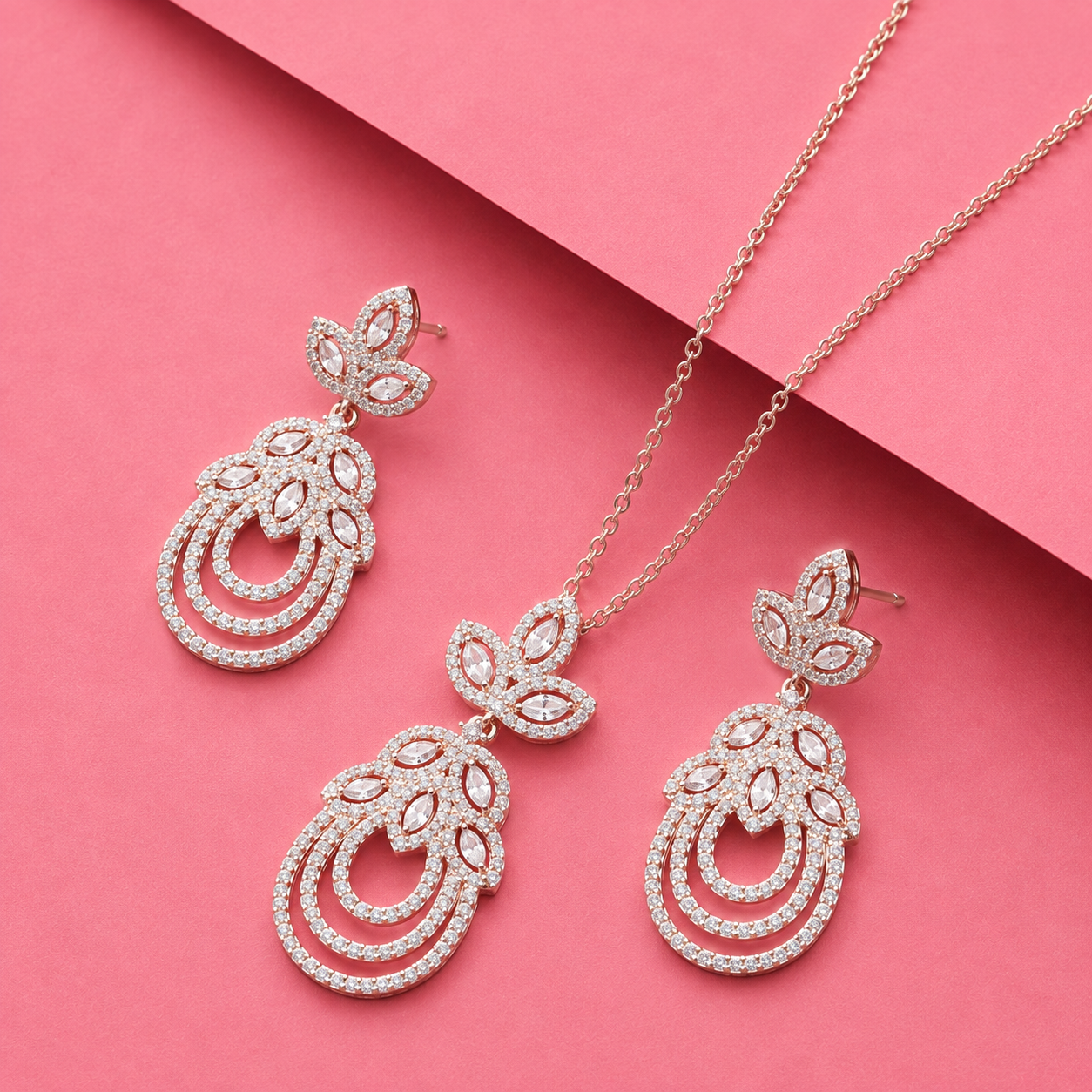 Floral Fantasy Sterling Silver Moissanite Pendant Set