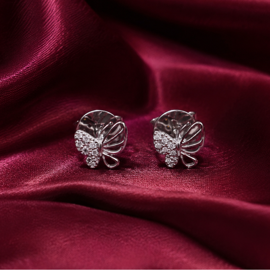 Moissanite Pop Butterfly Studs in 925 Silver for Kids