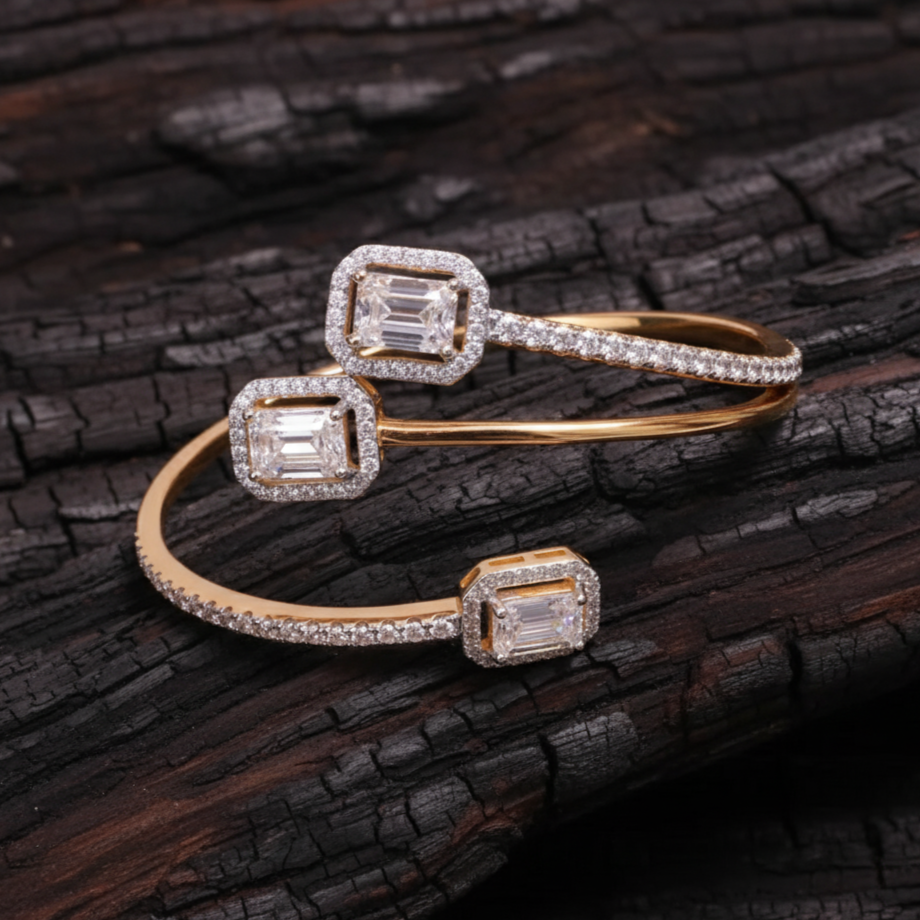 Majestic Moissanite Diamond Bracelet Kada in Gold Rhodium