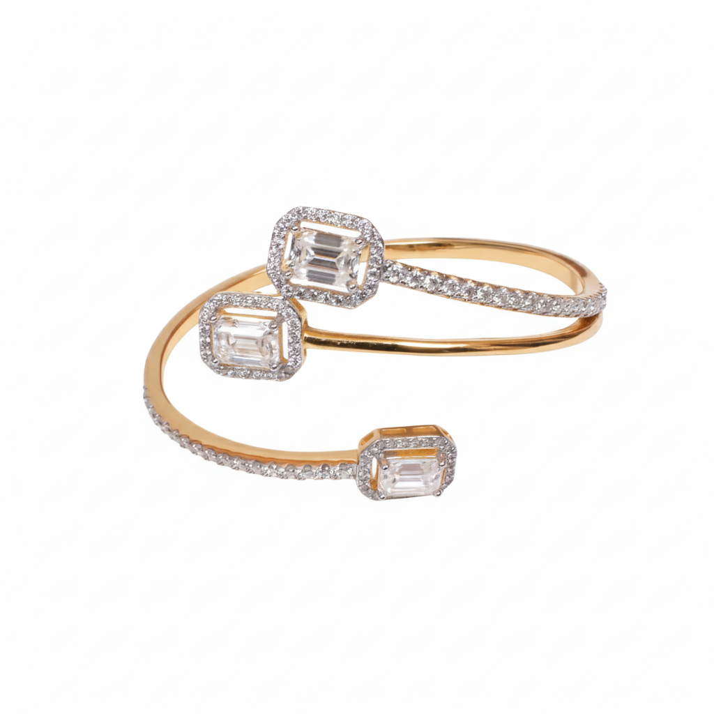 Majestic Moissanite Diamond Bracelet Kada in Gold Rhodium