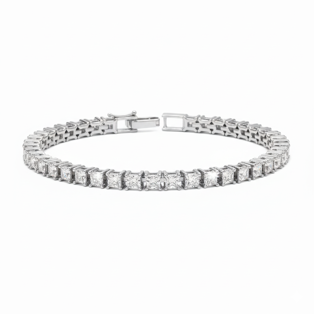 Princess cut Tennis Bracelet in Silver with Moissanite