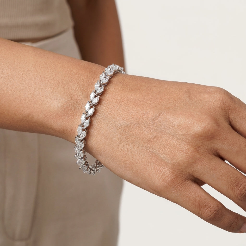 Classic Marquise Moissanite Tennis Bracelet in Silver