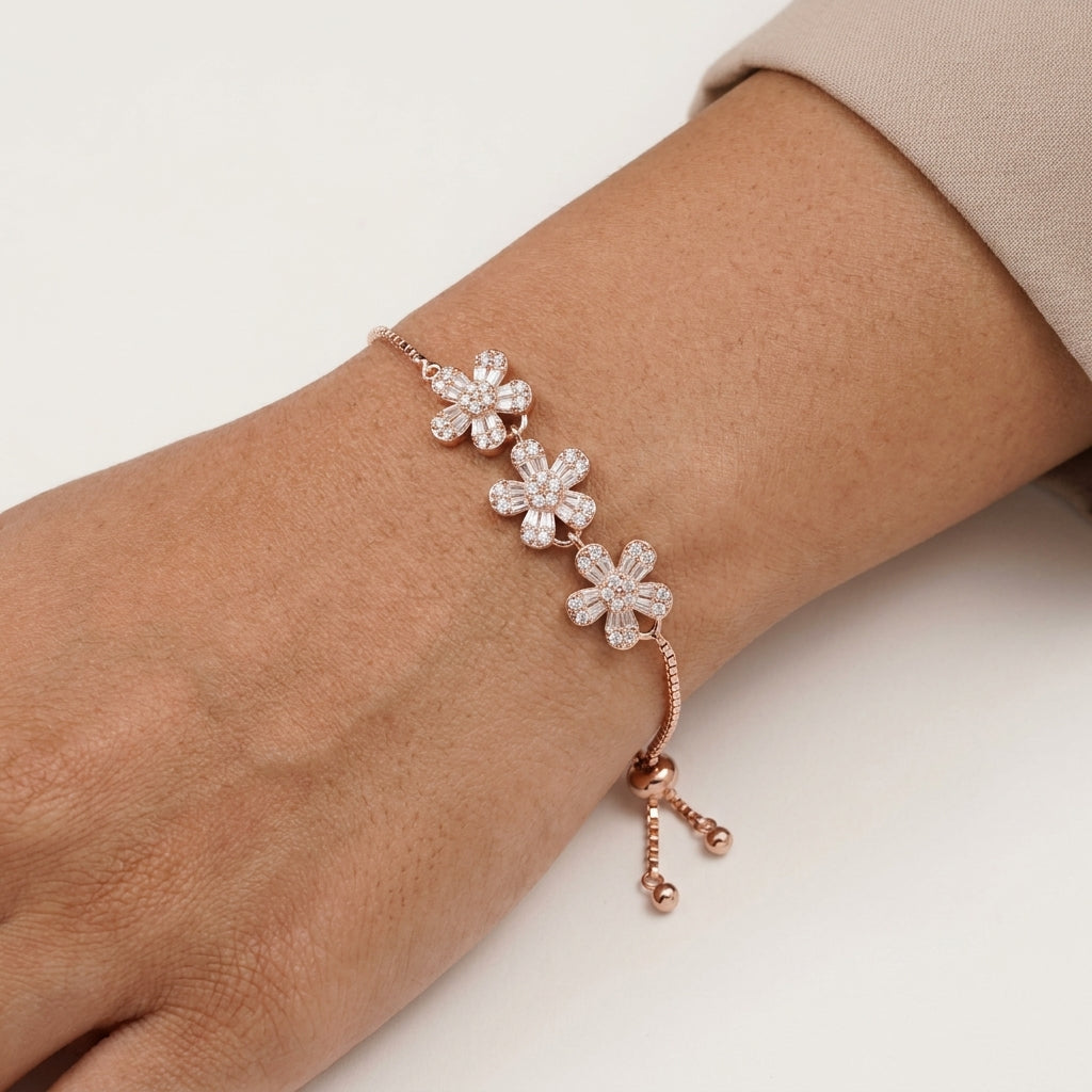 Rose Gold Flower Bracelet in Moissanite with 925 Silver