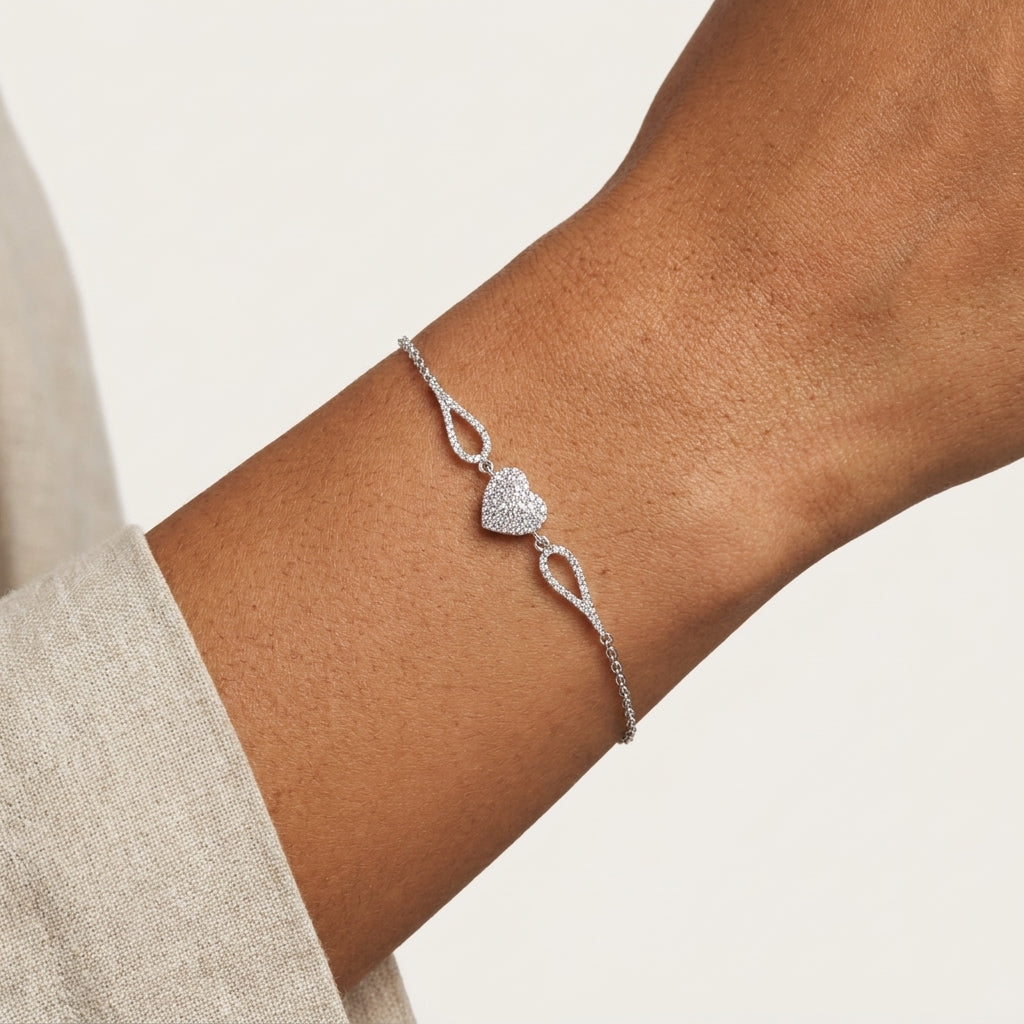 Luxe Heart Adjustable Bracelet in Sterling Silver with Moissanite