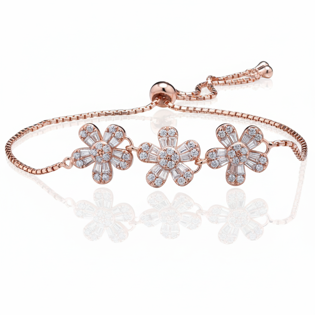 Rose Gold Flower Bracelet in Moissanite with 925 Silver