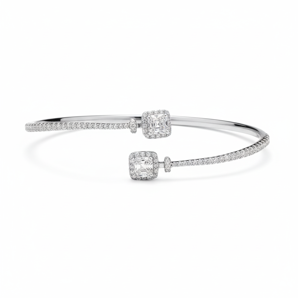 Square Radiant Cut Elegant Moissanite Bracelet in 925 Silver