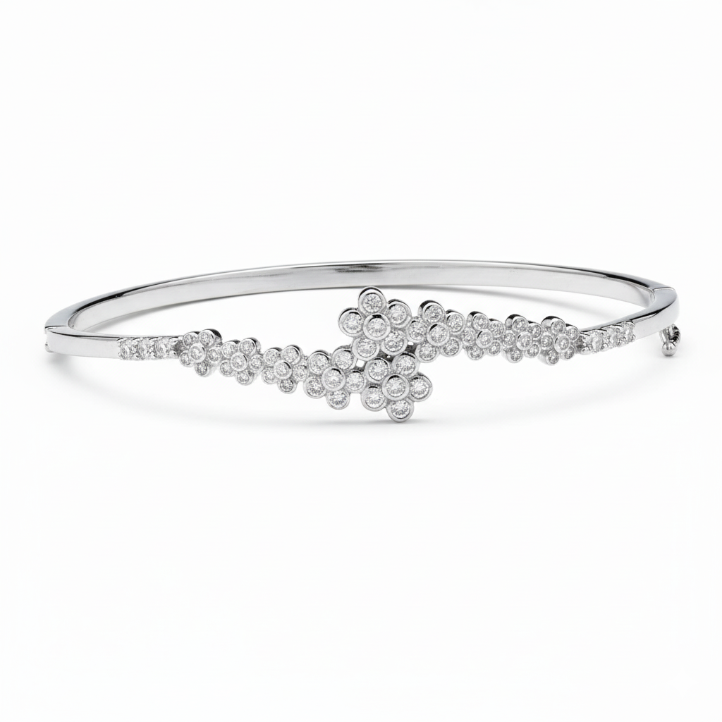Flower Shaped Moissanite Bracelet kada in 925 Silver