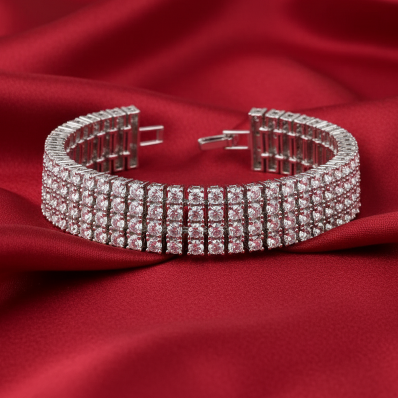 Multi Row Moissanite Bracelet in Silver