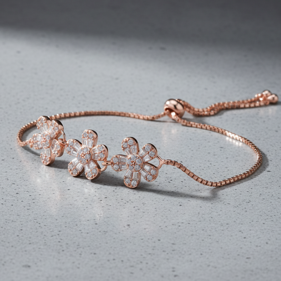 Rose Gold Flower Bracelet in Moissanite with 925 Silver