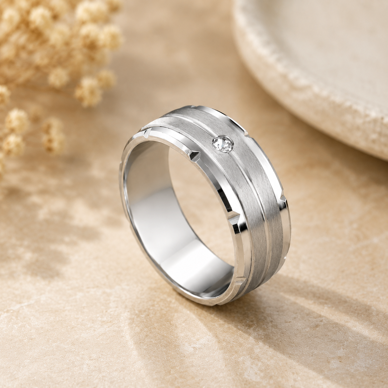 Minimal Single Moissanite Diamond Men's Ring in Sterling Silver