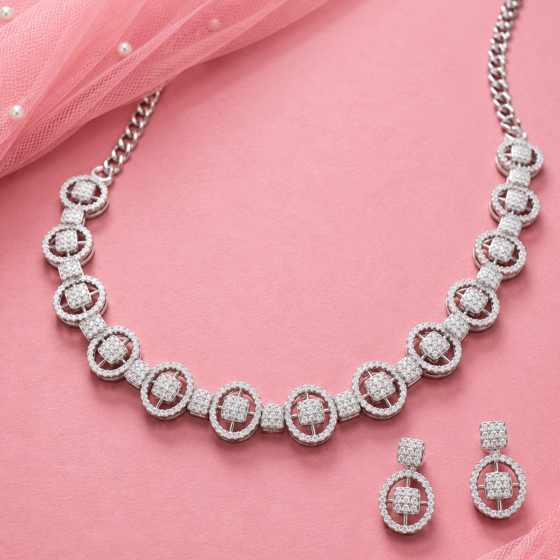 Noor Elegance Moissanite Silver Necklace in Sterling Silver