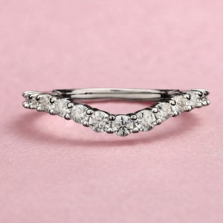 Curved Band Ring in Sterling Silver with Moissanite