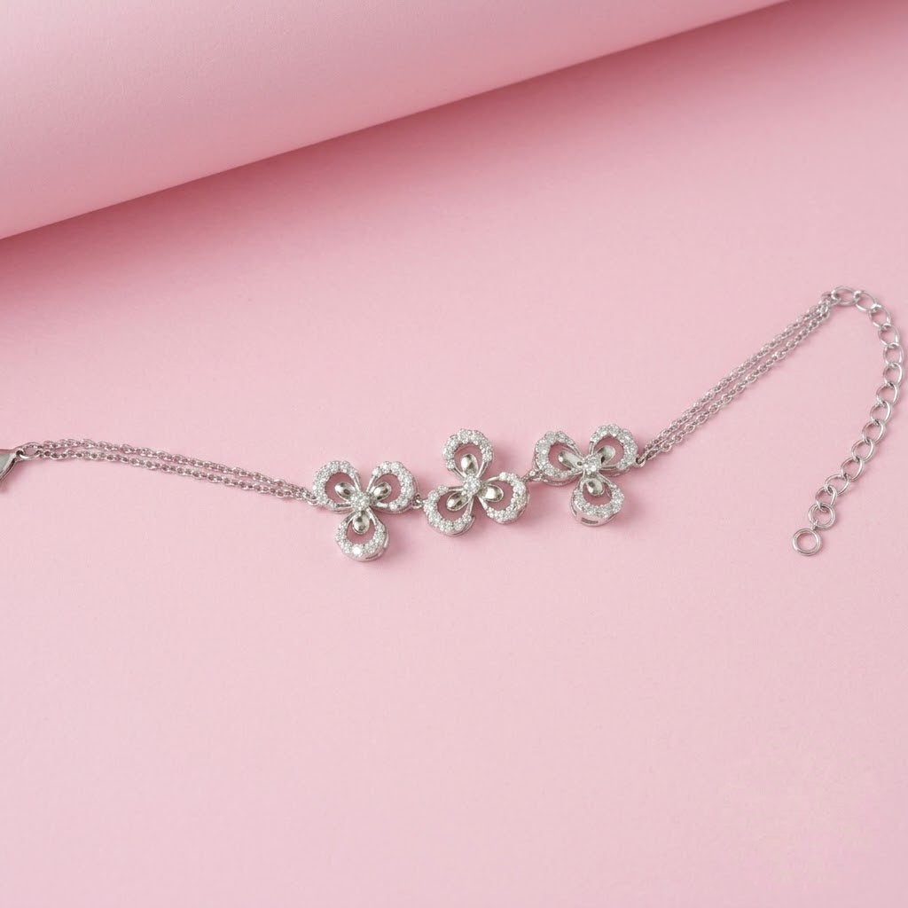 Flower Moissanite Bracelet with Moissanite and Sterling Silver