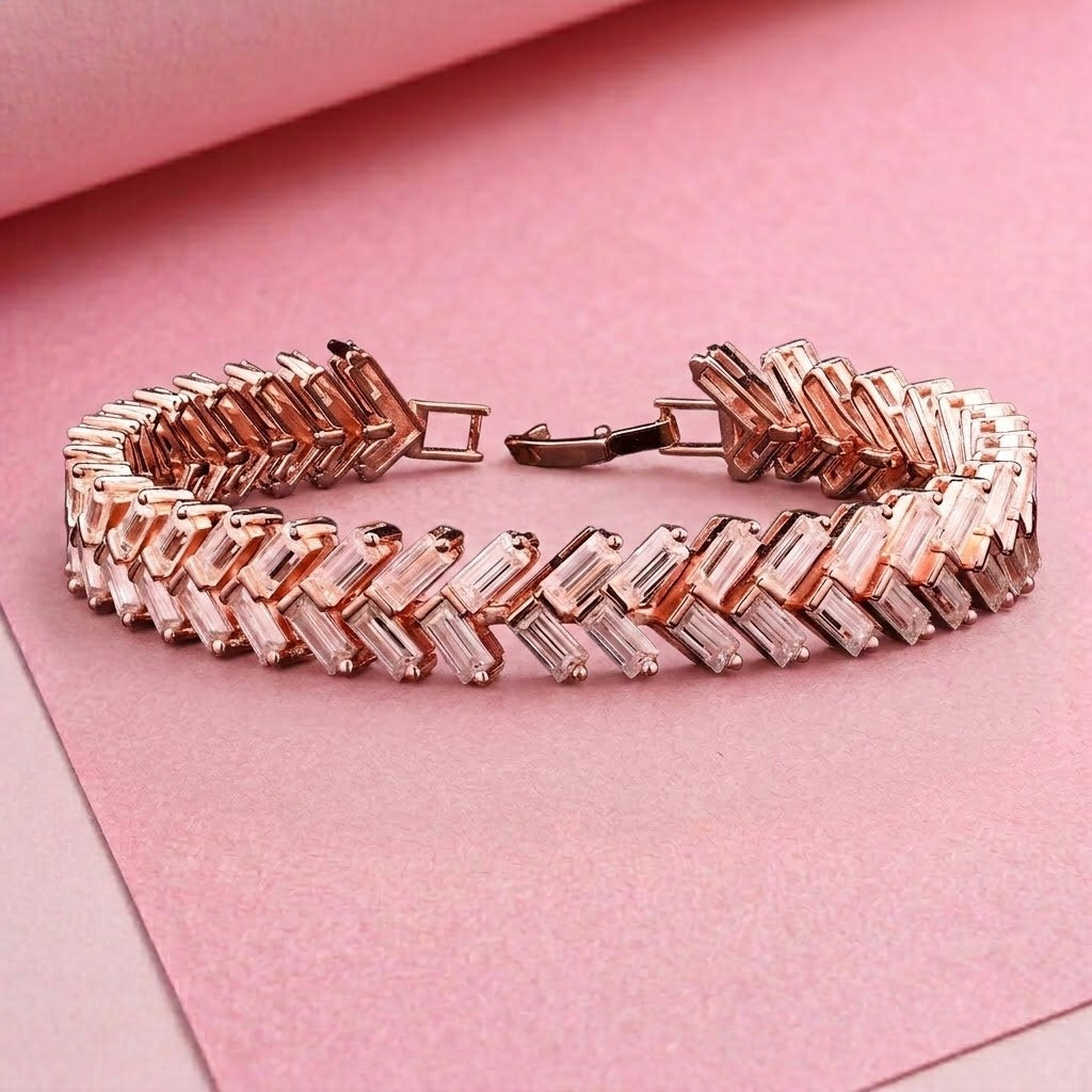 Zipper Tennis Bracelet in Moissanite with Silver in Rose Gold Rhodium