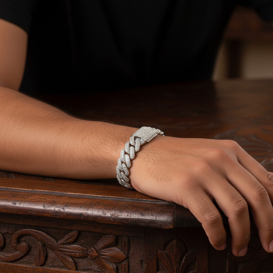 Moissanite Cuban Bracelet in Sterling Silver for him