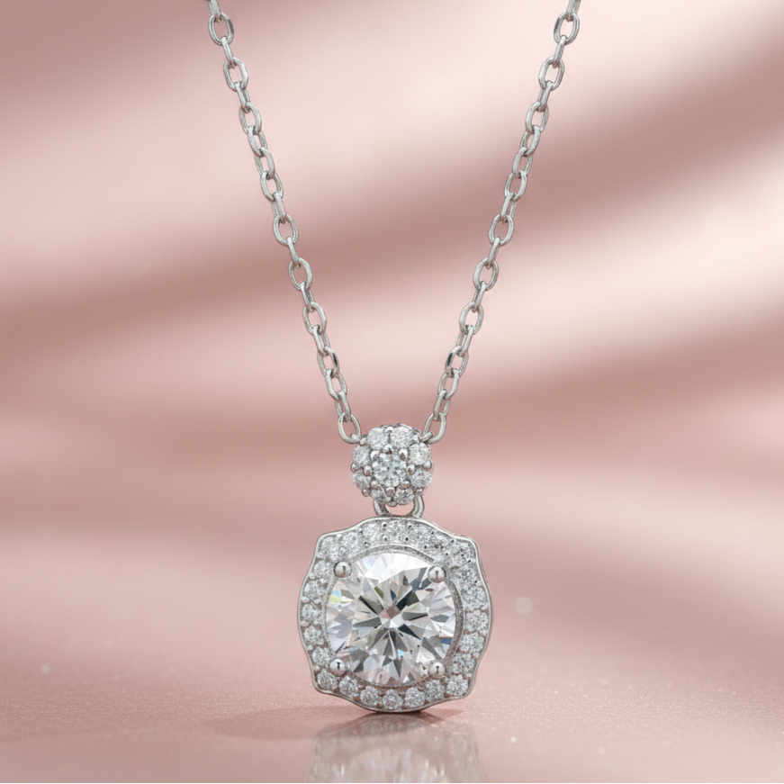 Blossom Bliss Moissanite Pendant in Sterling Silver