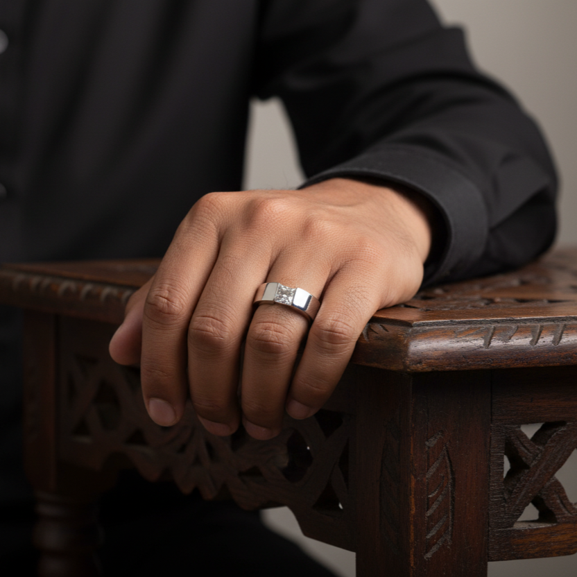 925 Silver Moissanite Solitaire Ring for Men
