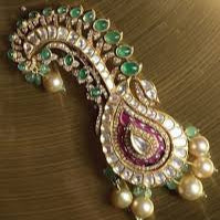 Green Kundan Polki Kalangi cum Brooch In Sterling Silver for him