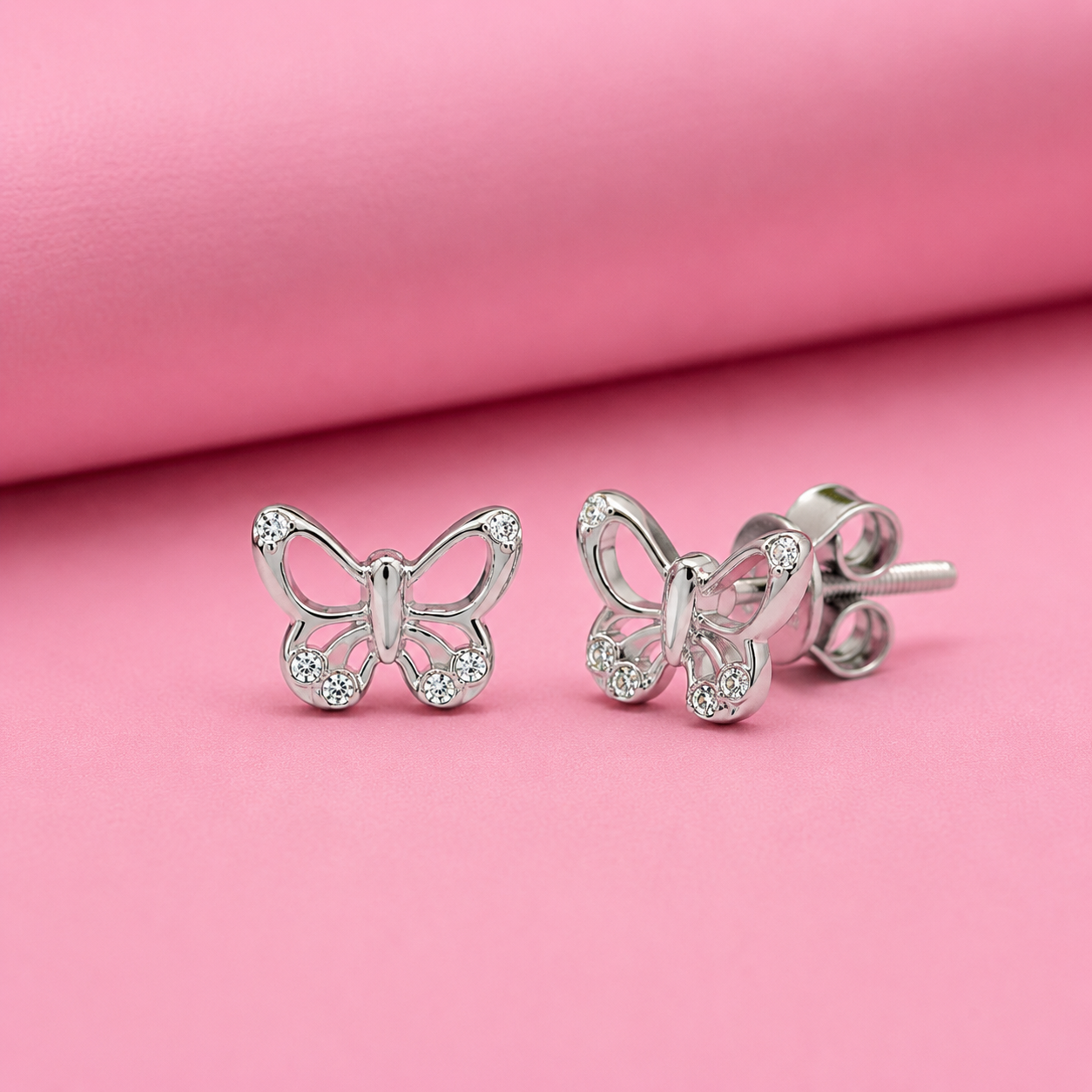 Mini Butter Studs For Kids in Sterling Silver with Moissanite