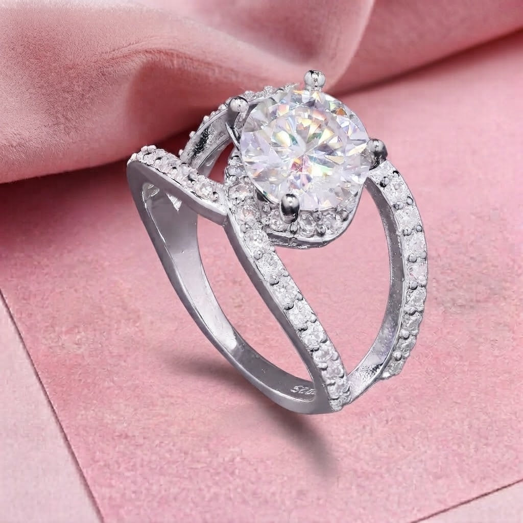 Celestial Shine Solitaire Silver Moissanite Ring