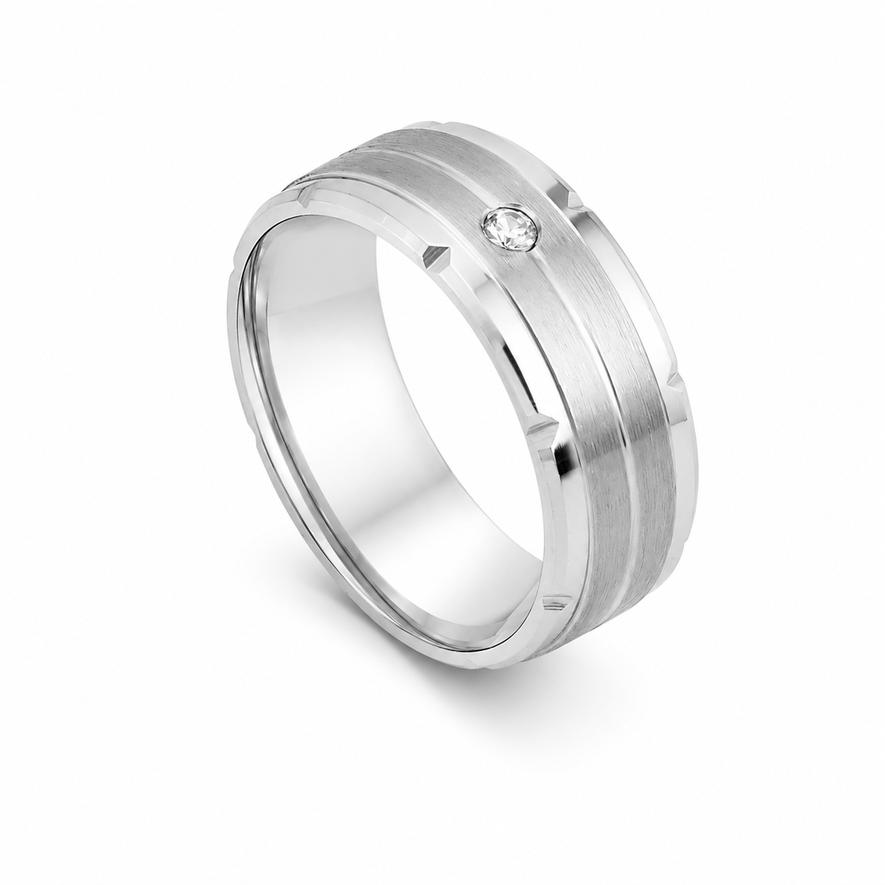 Minimal Single Moissanite Diamond Men's Ring in Sterling Silver