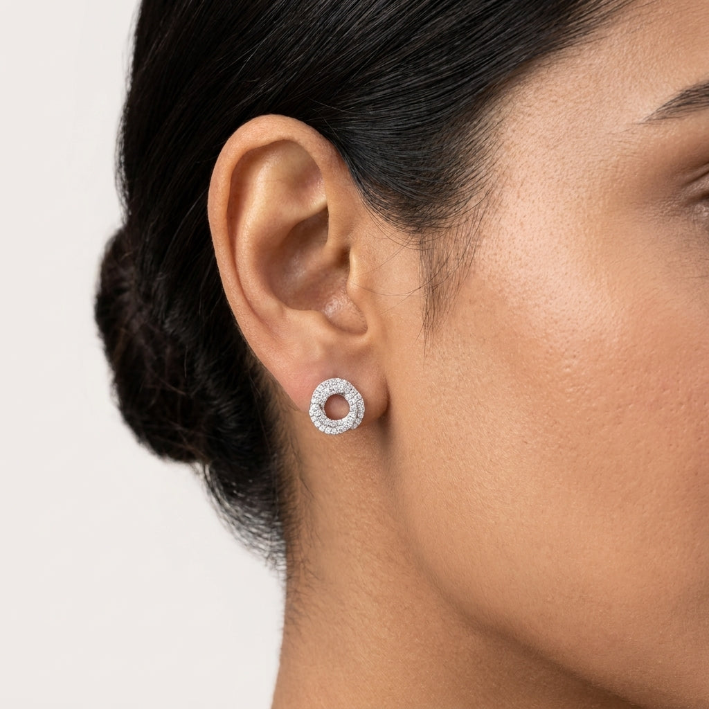 Twisted Round Sterling SIlver Studs in Moissanite