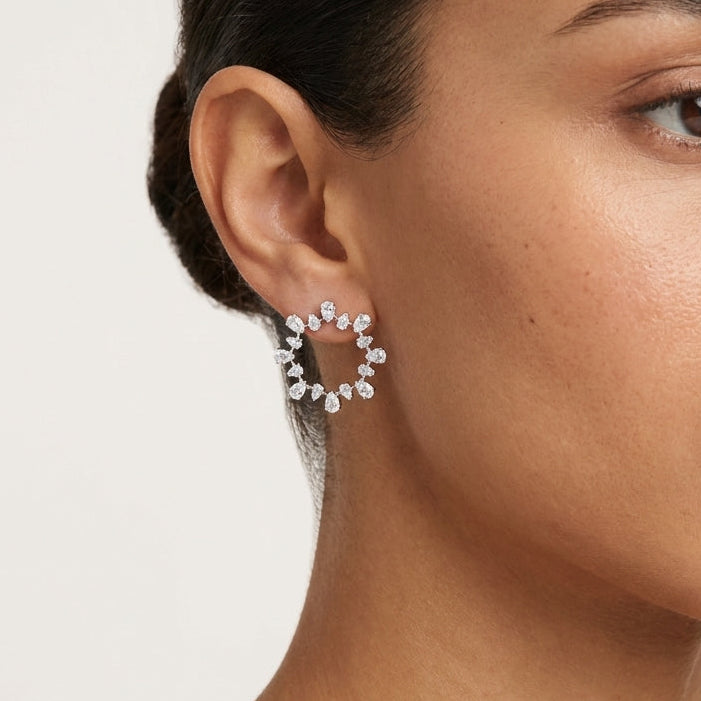 Moissanite with Sterling Silver Pear shape Round Earrings