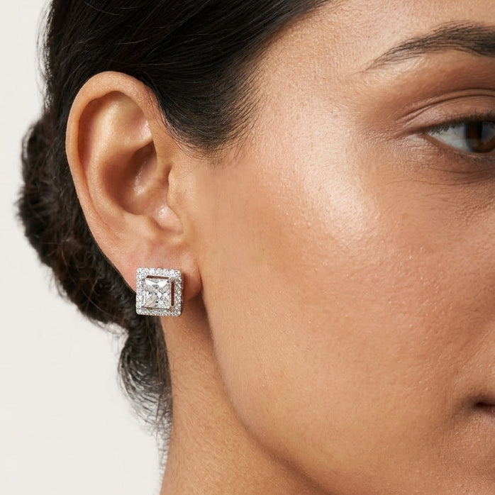 Timeless Square Brilliance Sterling Silver Moissanite Studs