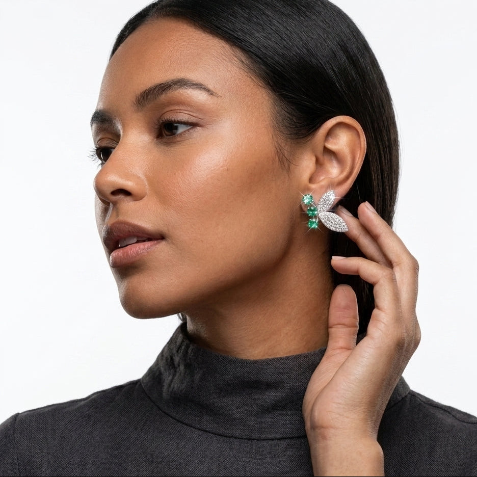 Eternal Butterfly Lab Grown Emerald & Moissanite with Sterling Silver Earrings