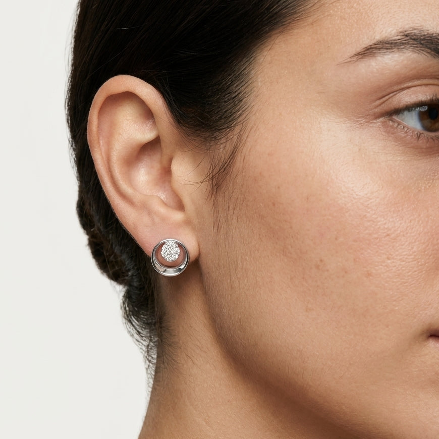 Silver Flower Fling Studs in Moissanite