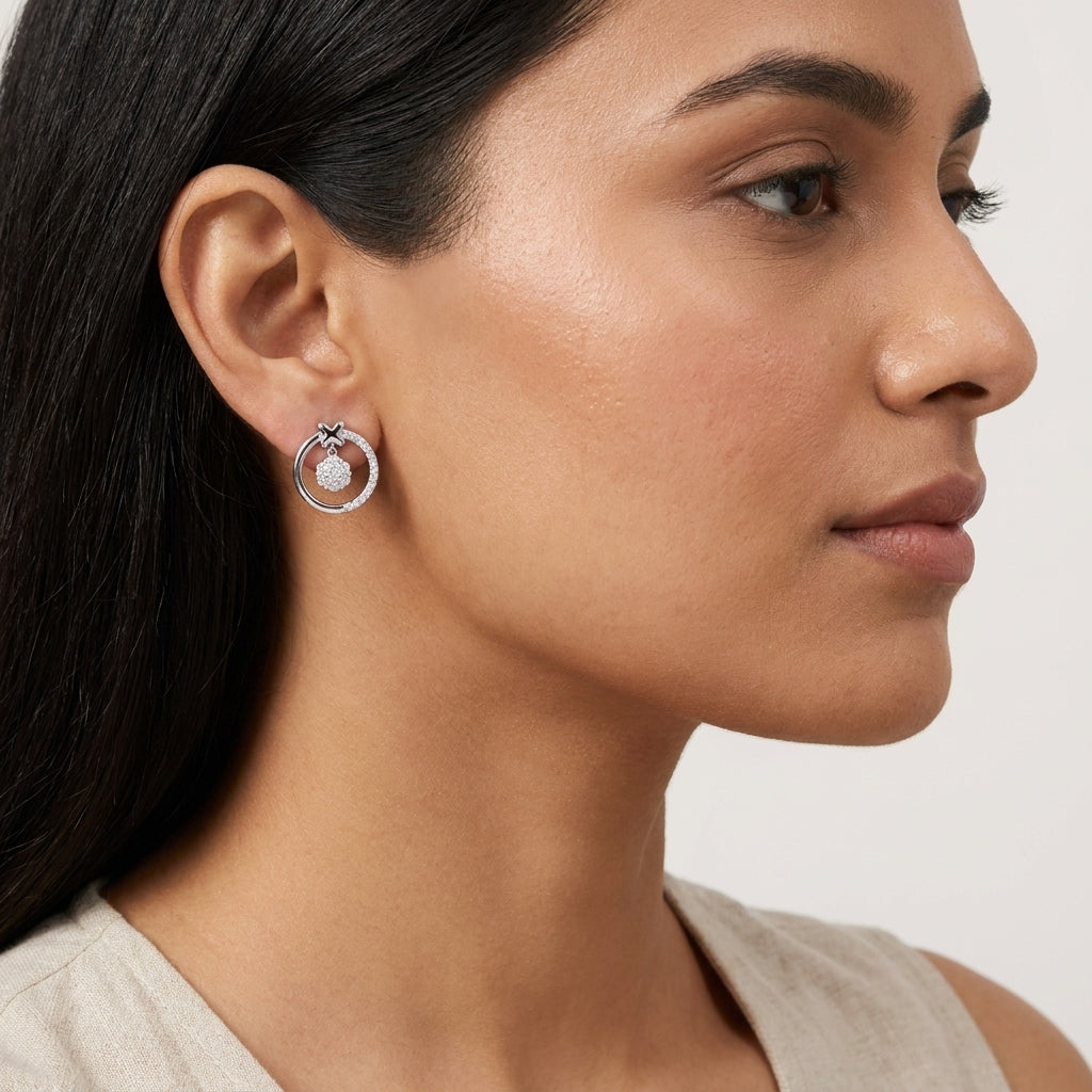 Floral Halo Drops Moissanite in 925 silver Studs Earring