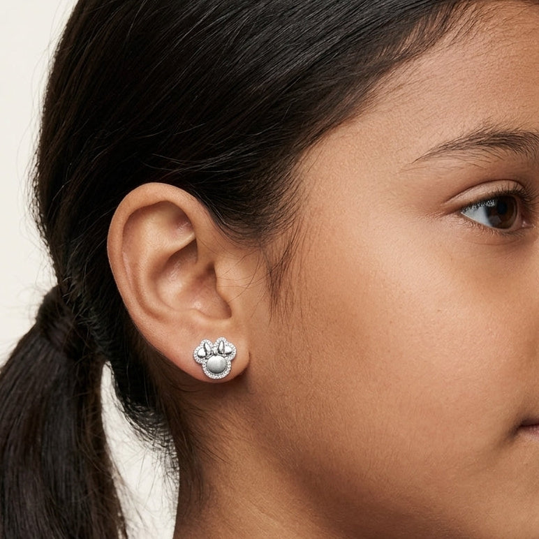 Teddy Twinkle Moissanite Studs in Sterling Silver, for kids