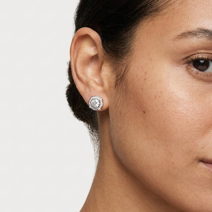 Sparkling Treasure Round Sterling Silver Moissanite Studs Earring