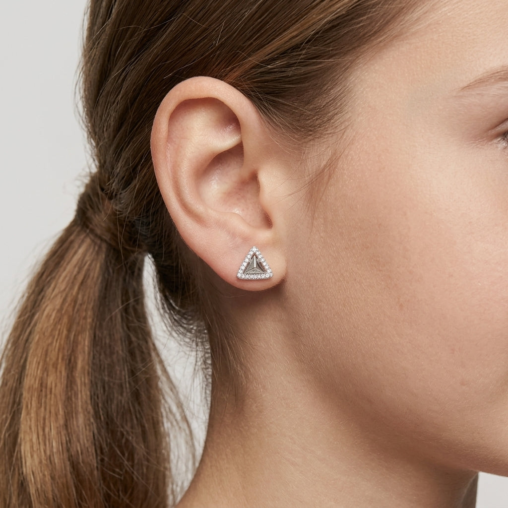 Elara Triangle Studs in Sterling SIlver with Moissanite for Kids
