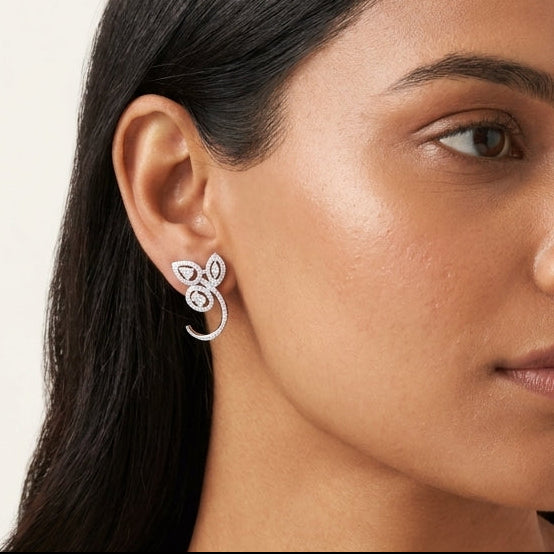 Flower Leaf-Shape Sterling Silver Moissanite Earrings