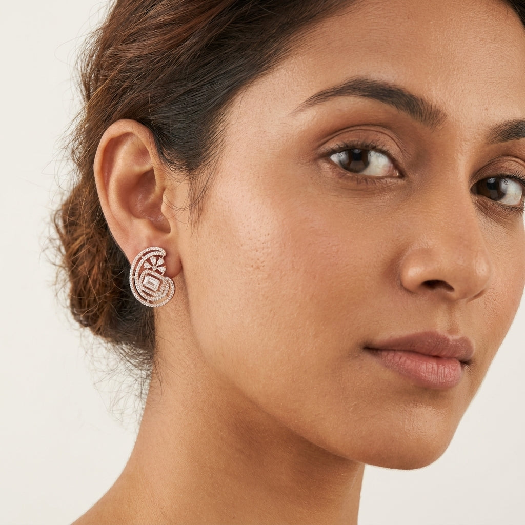 Rose Gold Sterling Silver Moissanite Earring