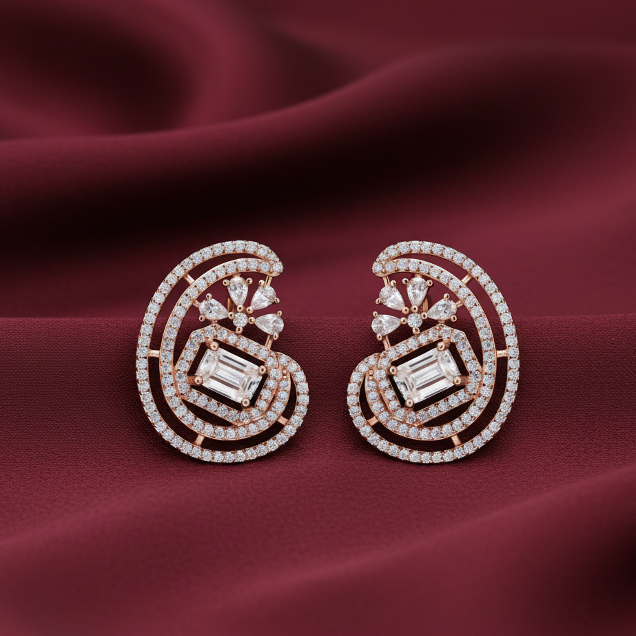 Rose Gold Sterling Silver Moissanite Earring