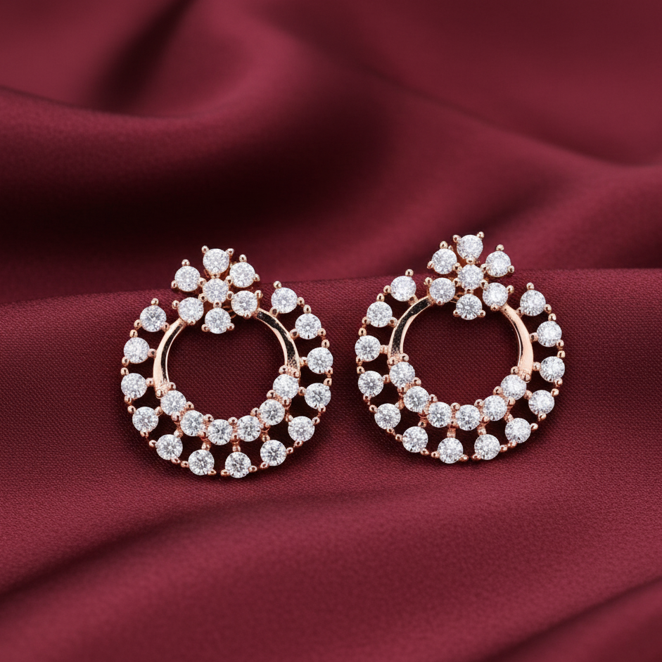 Twilight Shine Round Moissanite Stud Earrings in 925 Silver