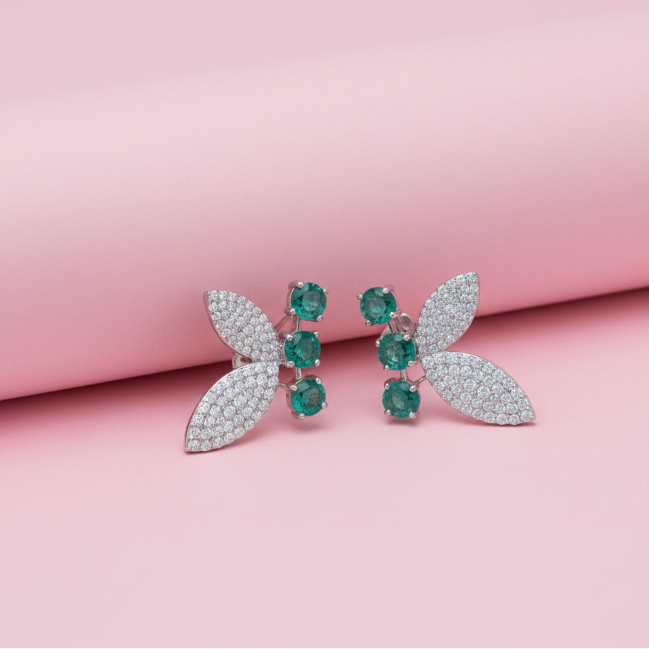 Eternal Butterfly Lab Grown Emerald & Moissanite with Sterling Silver Earrings