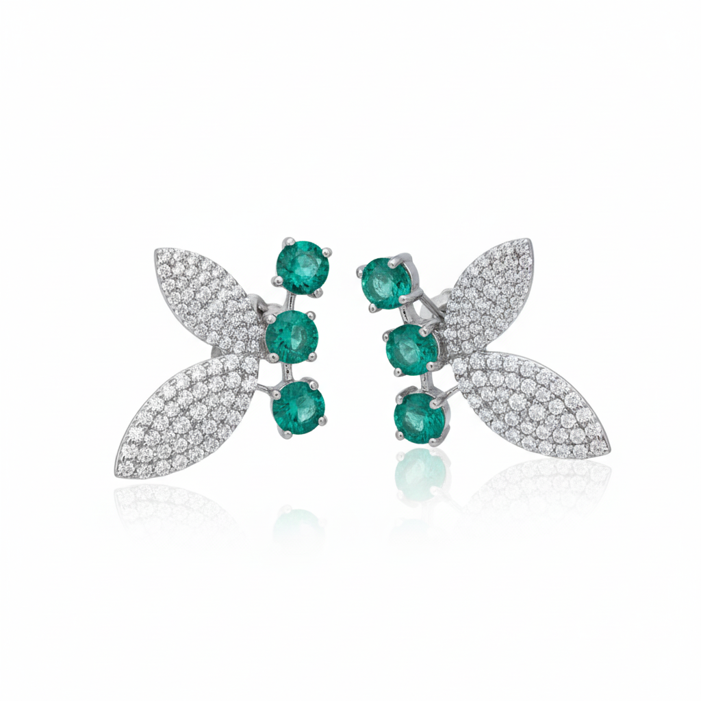 Eternal Butterfly Lab Grown Emerald & Moissanite with Sterling Silver Earrings