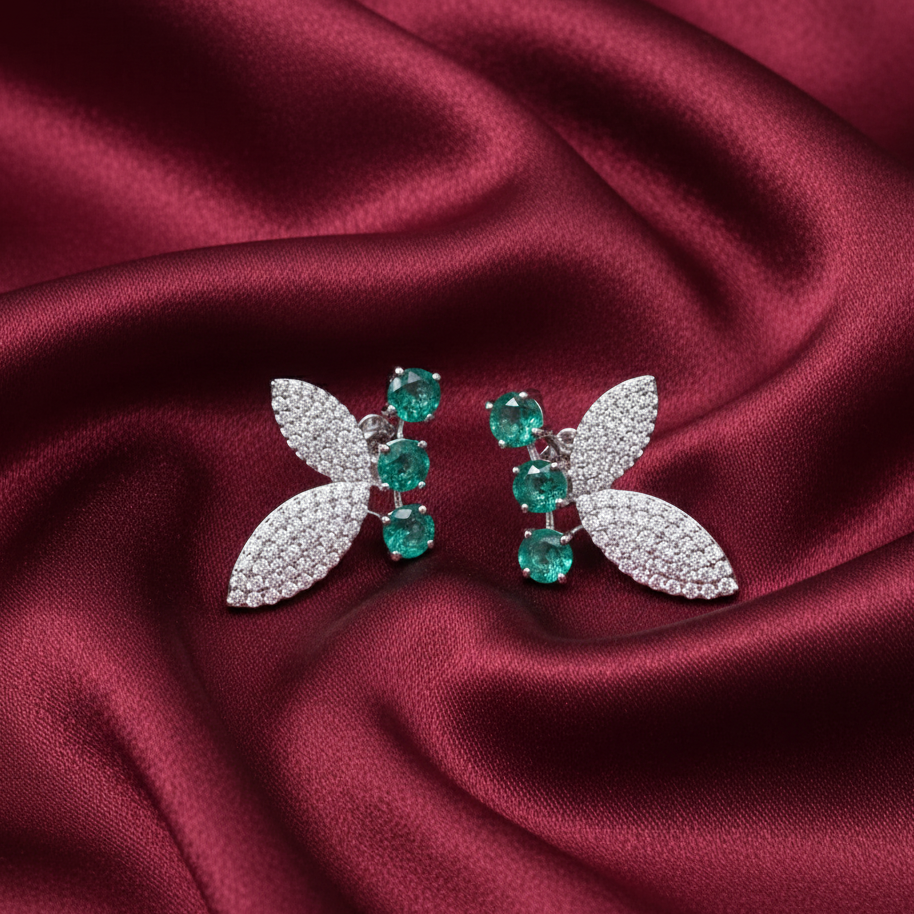 Eternal Butterfly Lab Grown Emerald & Moissanite with Sterling Silver Earrings