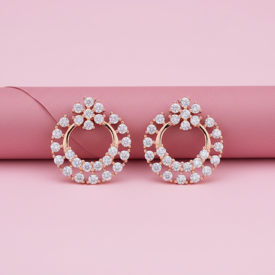 Twilight Shine Round Moissanite Stud Earrings in 925 Silver