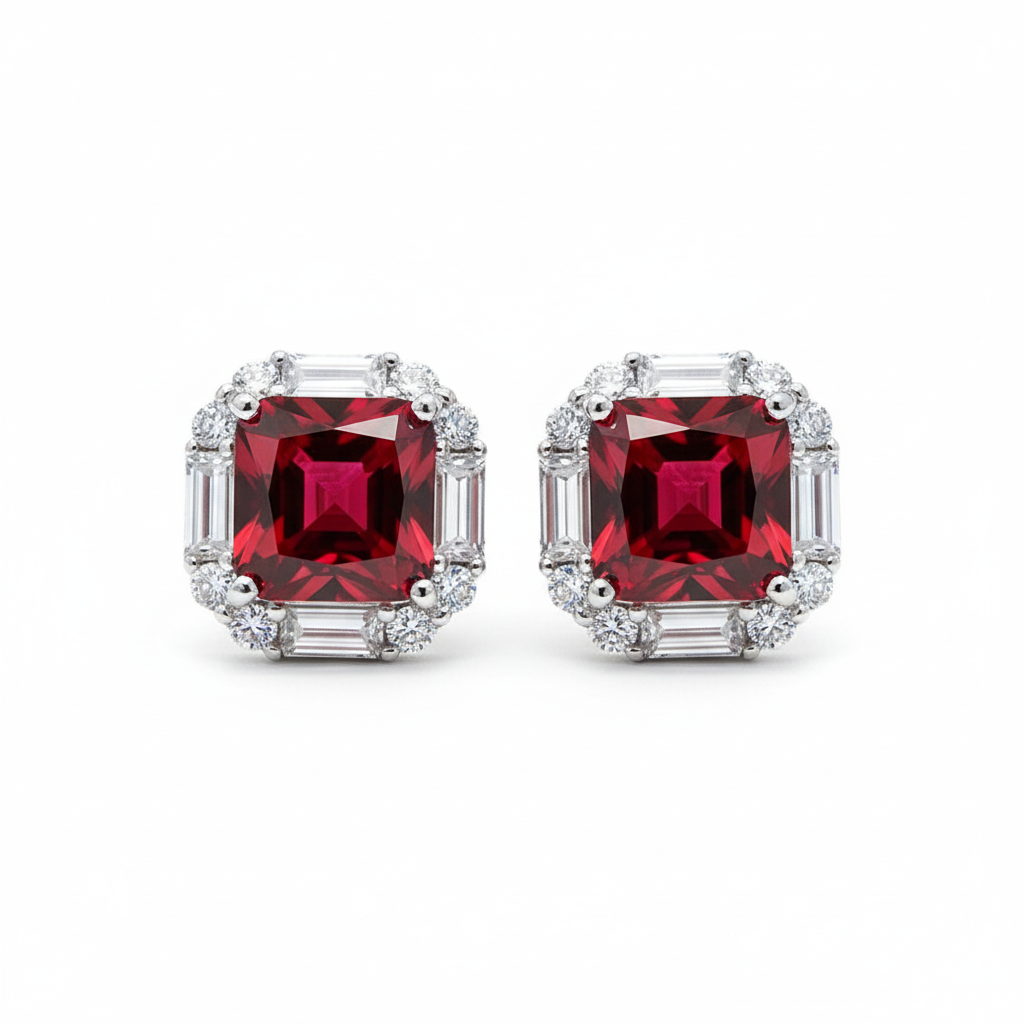925 Silver Lab-Grown Gemstone Stud Earrings with Moissanite